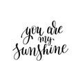 You are my sunshine black and white hand written lettering