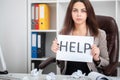 European tired and frustrated woman working as secretary in stress at work business district office desk with computer laptop ask Royalty Free Stock Photo