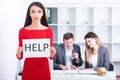 You need help ? The beautiful business woman at office asks of t Royalty Free Stock Photo