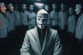 You never know who is behind your screen. Anonymous mask to hide identity in front of a computer - internet criminal