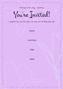 You\'re invited message in black with floral outline, birthday invite with details space on lilac