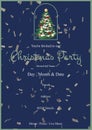 You\'re invited to our party with day, month, date, venue, address, rsvp details and christmas tree