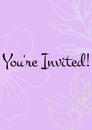 You\'re invited written in black letters, with white flowers on invite with pink background