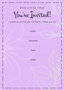 You\'re invited written in black with white flowers, invite with details space on pink background