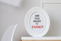 Are you ready for exams. white oval frame with minimal background. interior of house. art modern mockup Royalty Free Stock Photo