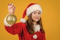 Are you ready. teen girl feel happiness. sale for decoration and gifts. happy santa claus child. smiling kid in red Royalty Free Stock Photo