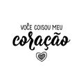 You threw my heart in Portuguese. Lettering. Ink illustration. Modern brush calligraphy