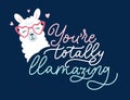 You are totally llamazing cute card with llama in flat style
