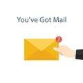 You`ve got mail,hand hold mail notifications vector