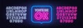 You will be ok neon sign in the speech bubble on brick wall background. Royalty Free Stock Photo