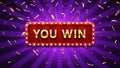 You win banner. Winner congratulations frame, golden win congratulating framed sign and winning gold confetti vector Royalty Free Stock Photo