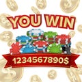 You Win. Jackpot Background Vector. Falling Explosion Gold Coins Illustration. Jackpot Prize Design. Poker Chips. Coins Royalty Free Stock Photo
