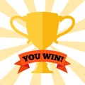 You win! Poster with prize cup Royalty Free Stock Photo
