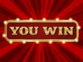 You win signpost with lights frame on red background. You win banner template. Royalty Free Stock Photo