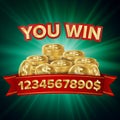 You Win Vector. Jackpot Background. Jackpot Sign With Gold Coins. Shining Banner Illustration. Royalty Free Stock Photo