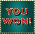 You won gambling, lottery, game, casino vector banner