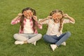 You wont believe your eyes. Sweet look. Happy kids with candy glasses. Beauty look of little girls. Beauty and fashion