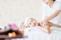 Yougn woman relaxing with hand spa massage at beauty spa salon