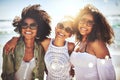 Youll always find us out having a fun time. three friends enjoying themselves at the beach on a sunny day. Royalty Free Stock Photo