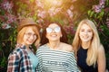 Youn girl walking in the park make photo have fun Royalty Free Stock Photo