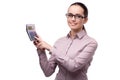 The young accountant with calculator isolated on white Royalty Free Stock Photo