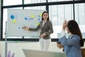 Young Accountant Presenting Financial Graphs and Data Analysis in Modern Office Setting