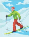 Young active man skiing in mountains.