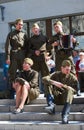 Young actors sing songs on the street