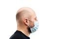 Young adult bald head man wearing respiratory protective medical mask Royalty Free Stock Photo