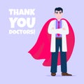 Young adult doctor hospital medical employee with hero cape