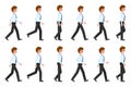 Young, adult eyeglasses man walking sequence poses vector illustration. Moving forward, fast, slow going person cartoon character