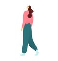 Young adult female walking in casual clothes, modern style vector illustration. Independent woman, modern lifestyle
