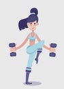 Young adult girl flat vector fitness character.