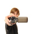 Young adult holding camcorder Royalty Free Stock Photo