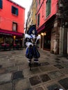 Young adult male wearing a blue costume during the Carnival of Venice