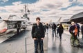 Young adult man at the intrepid museum new york Royalty Free Stock Photo