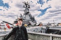 Young adult man at the intrepid museum new york Royalty Free Stock Photo