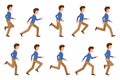 Young adult man in light brown pants running sequence poses vector illustration. Fast moving forward office cartoon character set Royalty Free Stock Photo