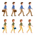 Young, adult man and woman walking sequence poses vector illustration. Moving forward, fast, slow going office people character