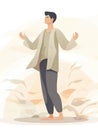 A young adult slowly performing Qigong exercises to bring balance to mind and body. AI generation