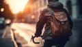 Young adult walking with backpack in city generated by AI