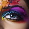 Attractive Woman with Colorful Eye Make-up in Studio. Generative AI
