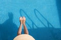 Young adult woman female relaxing on resort near pool in summer Royalty Free Stock Photo