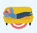 Young adult woman lying on sofa with sickness. Sick female resting or laid up on couch.