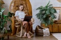 Young adult woman using modern laptop computer at home Royalty Free Stock Photo