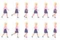 Young, adult woman walking sequence poses vector illustration. Moving forward, fast, slow going person cartoon character set Royalty Free Stock Photo