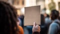 Young adults carrying shopping bags in a crowded city street generated by AI