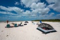 Young adults with tented beach camp on Cape Sable ion Everglades. Royalty Free Stock Photo