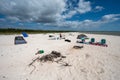 Young adults with tented beach camp on Cape Sable ion Everglades. Royalty Free Stock Photo