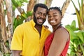 Young afircan american couple smiling happy and hugging at the city